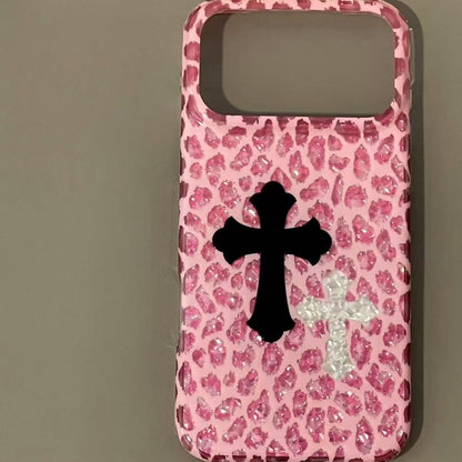 C Pink Leopard Cross Luxury iPhone Case – Glitter Protective Cover