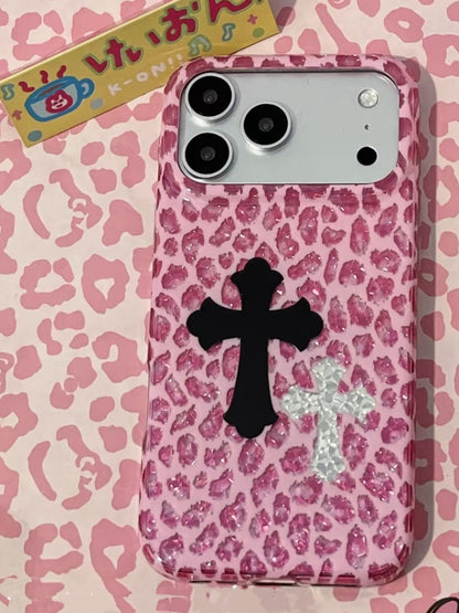C Pink Leopard Cross Luxury iPhone Case – Glitter Protective Cover