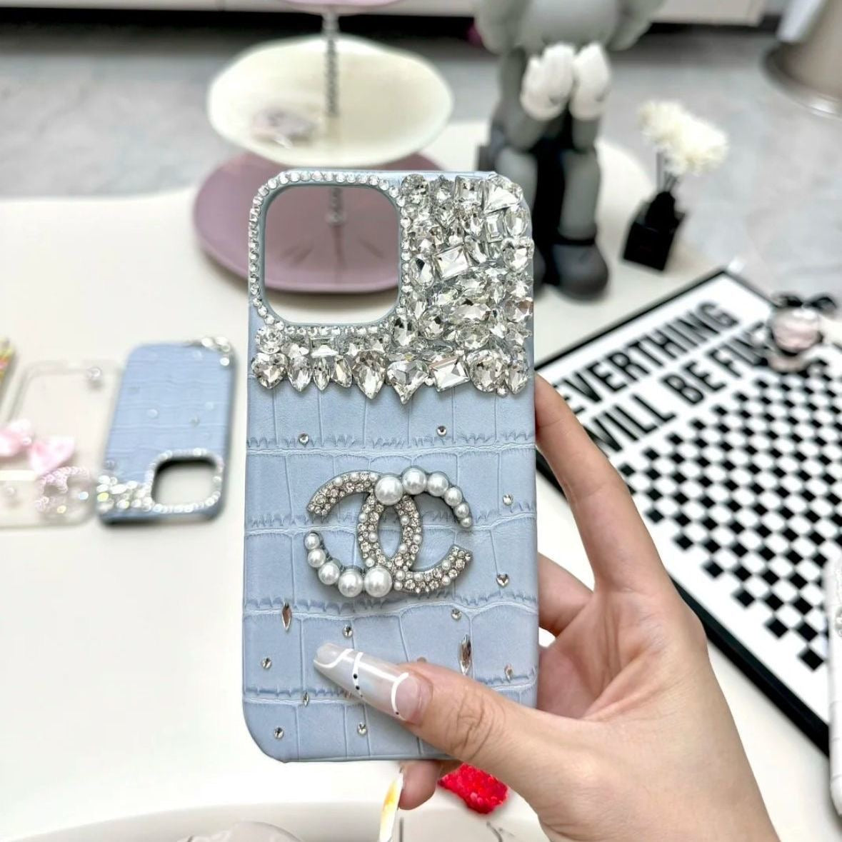 C Crystal Crocodile Pearl Luxury iPhone Case – Rhinestone Protective Cover