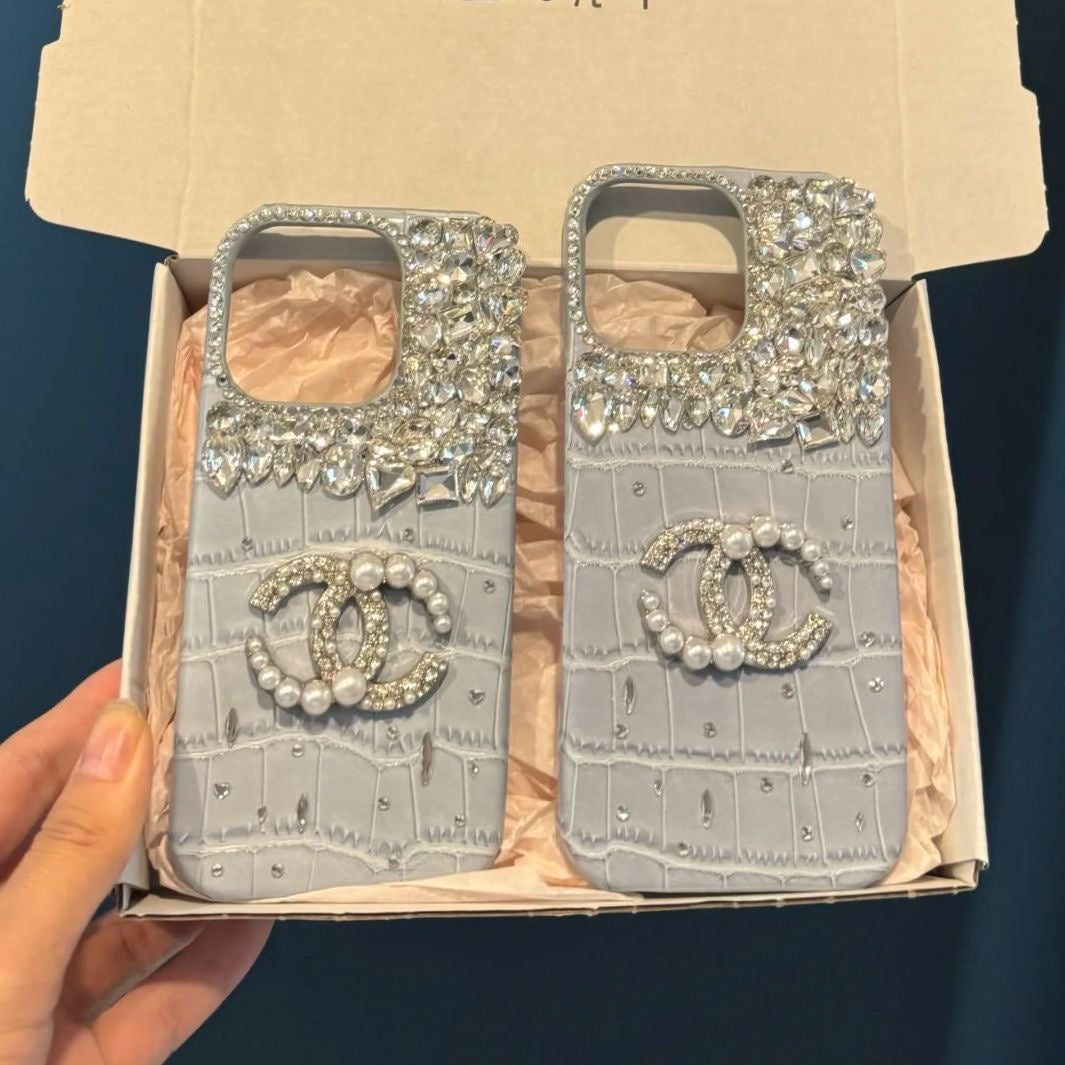 C Crystal Crocodile Pearl Luxury iPhone Case – Rhinestone Protective Cover