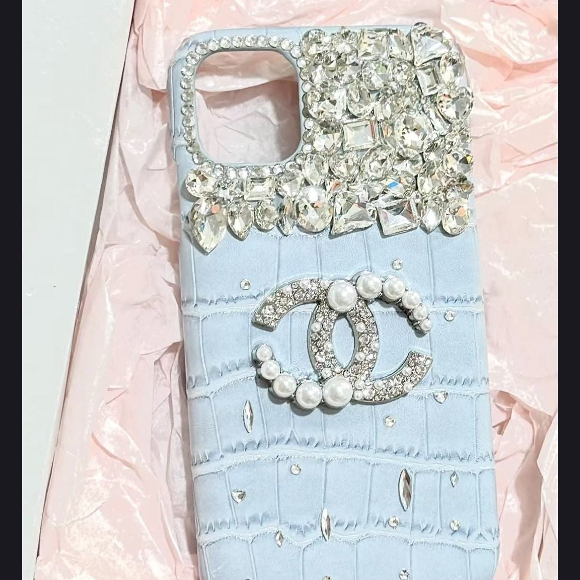 C Crystal Crocodile Pearl Luxury iPhone Case – Rhinestone Protective Cover