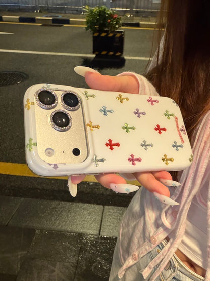 Colorful Cross Charm iPhone Case – Rhinestone Camera Detail