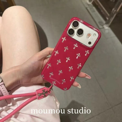 Cross Charm Glossy iPhone Case – Pink, White & Black