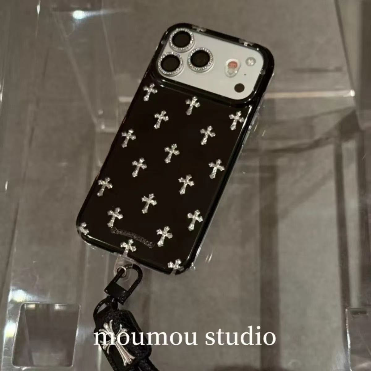 Cross Charm Glossy iPhone Case – Pink, White & Black