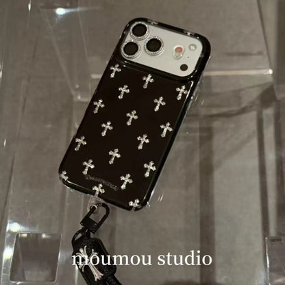 Cross Charm Glossy iPhone Case – Pink, White & Black