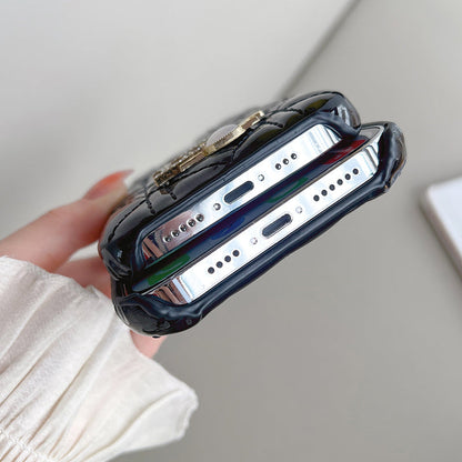 Luxury Black Monogram CD Leather iPhone Case