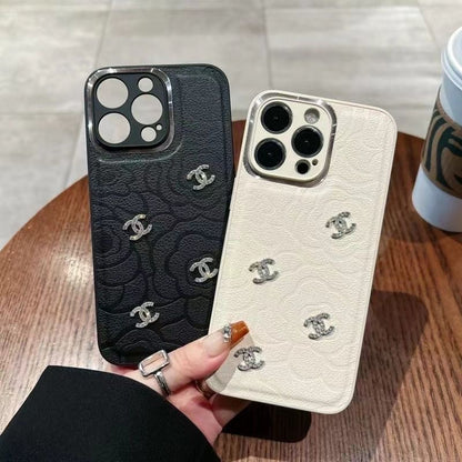 Camellia Embossed Leather iPhone Case