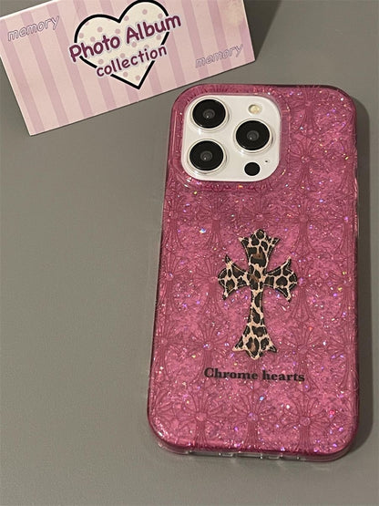 Leopard Cross Glitter iPhone Case