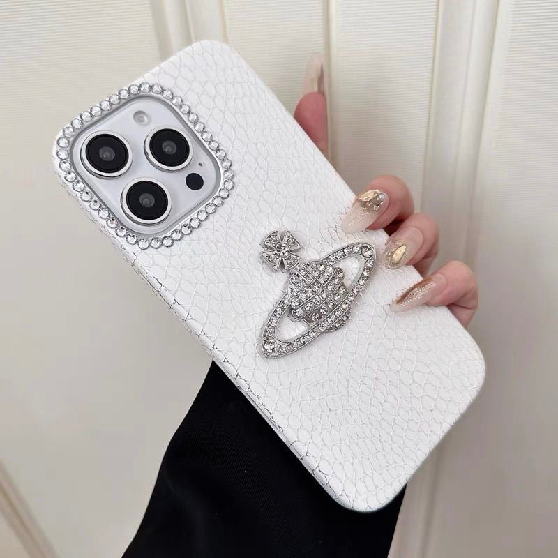 Crystal Orb Embossed Leather iPhone Case