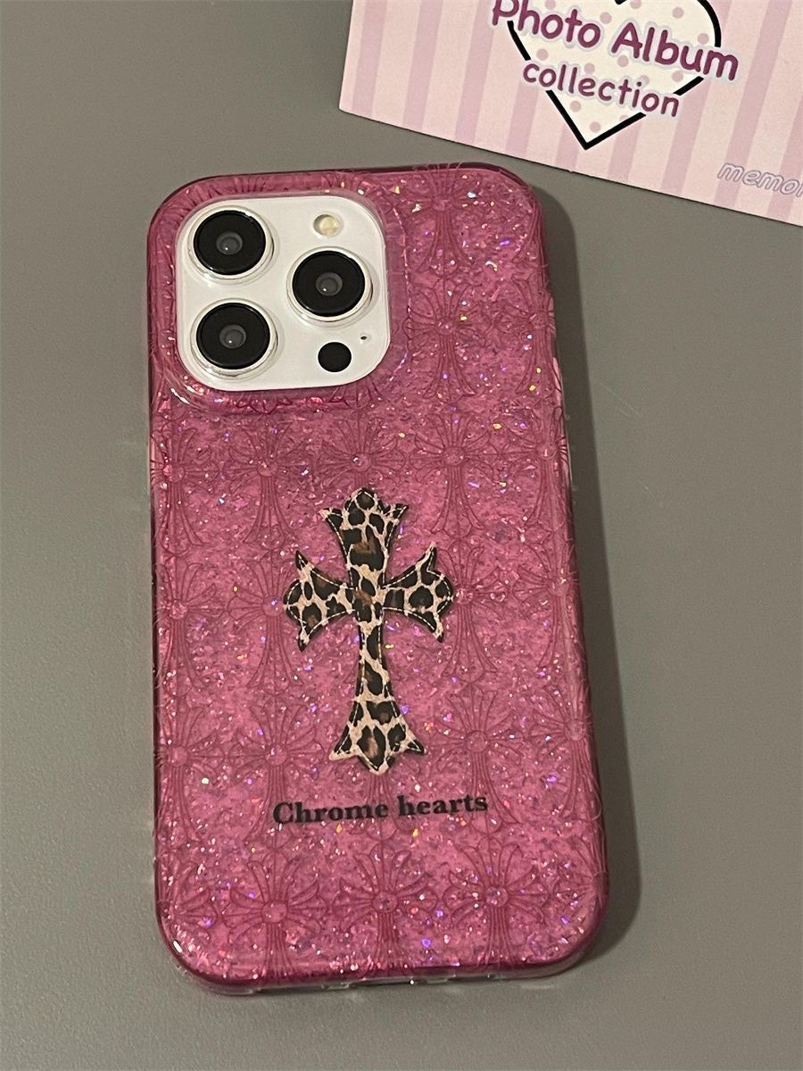 Leopard Cross Glitter iPhone Case