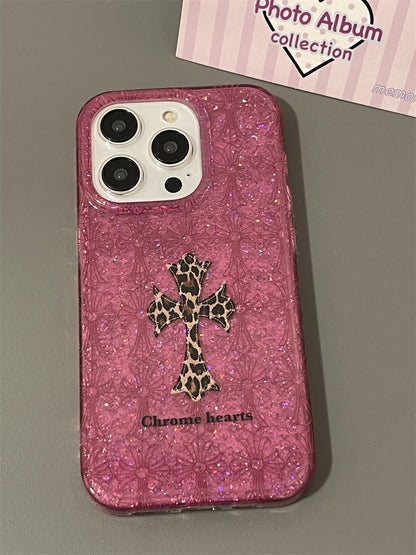 Leopard Cross Glitter iPhone Case