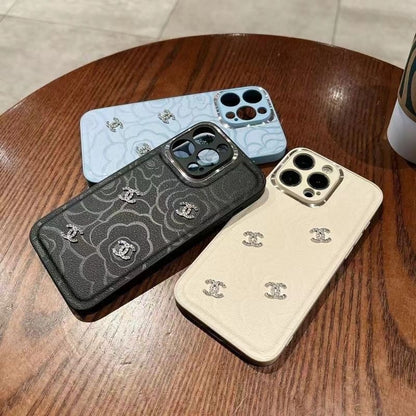 Camellia Embossed Leather iPhone Case