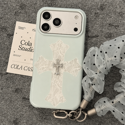 Vintage Gothic Lace Cross Charm Luxury Matte iPhone Case