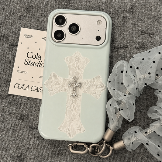 Vintage Gothic Lace Cross Charm Luxury Matte iPhone Case