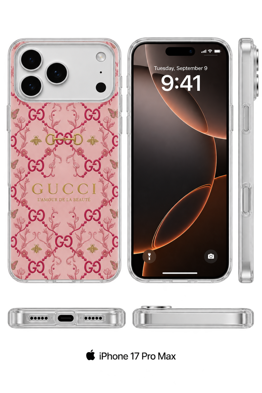 Pink Floral Bow Luxury Phone Case – Elegant Gold & Rose Design