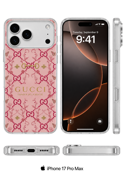 Pink Floral Bow Luxury Phone Case – Elegant Gold & Rose Design