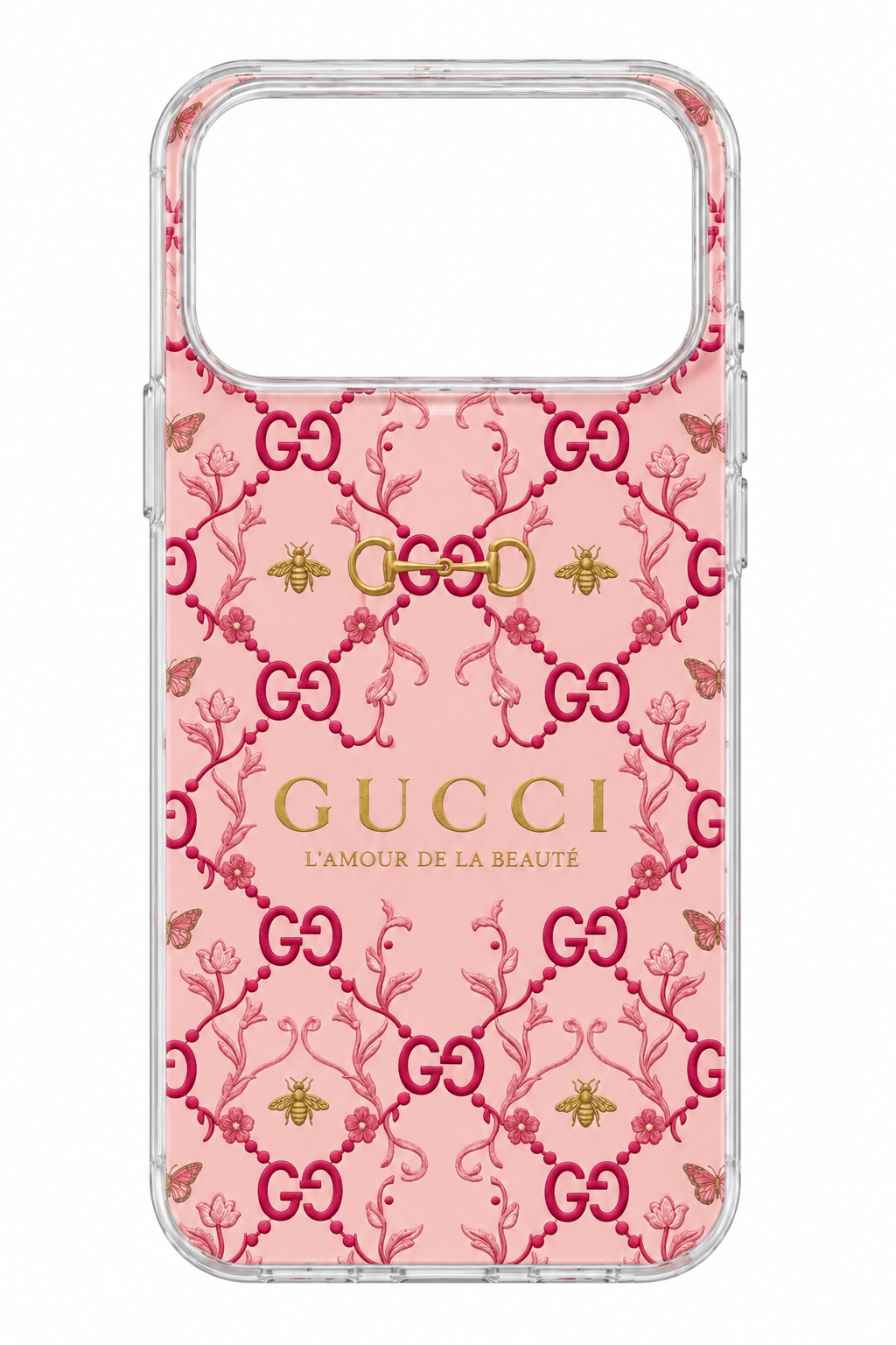 Pink Floral Bow Luxury Phone Case – Elegant Gold & Rose Design