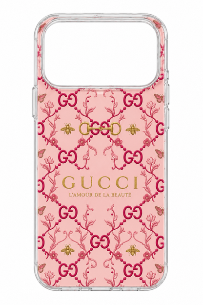 Pink Floral Bow Luxury Phone Case – Elegant Gold & Rose Design