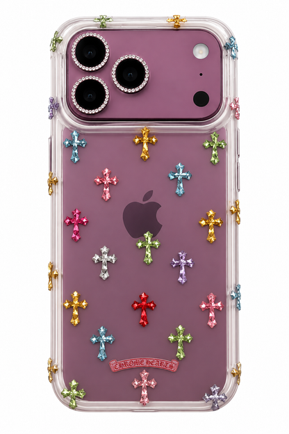 Colorful Cross Charm iPhone Case – Rhinestone Camera Detail