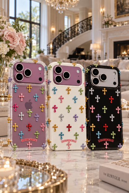 Colorful Cross Charm iPhone Case – Rhinestone Camera Detail