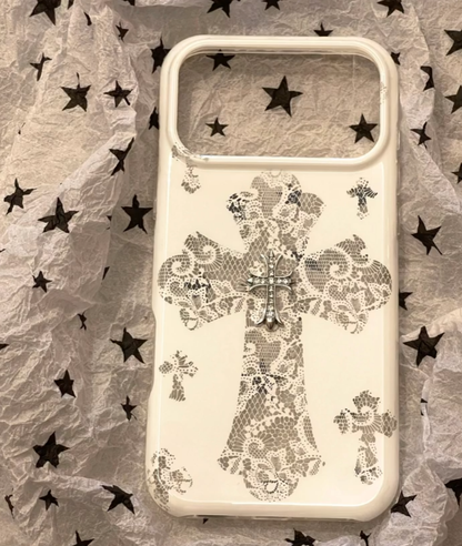 Vintage Lace Cross Charm Designer iPhone Case