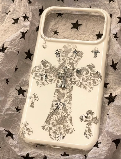 Vintage Lace Cross Charm Designer iPhone Case