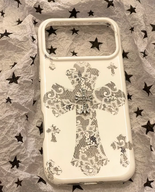 Vintage Lace Cross Charm Designer iPhone Case