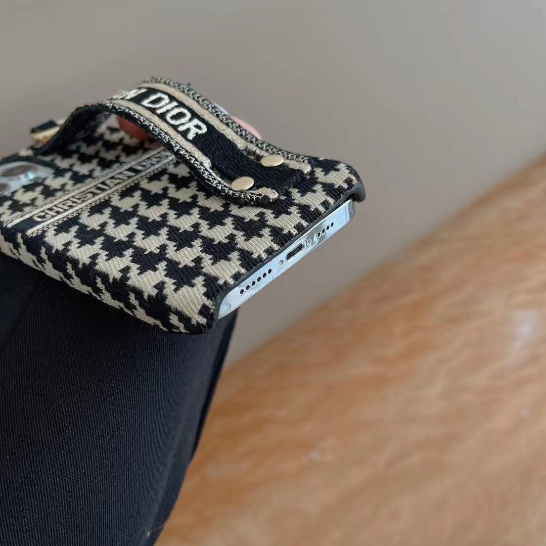 Luxury Textile CD Phone Case With Wrist Strap for iPhone