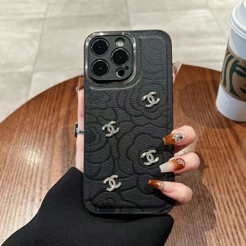 Camellia Embossed Leather iPhone Case