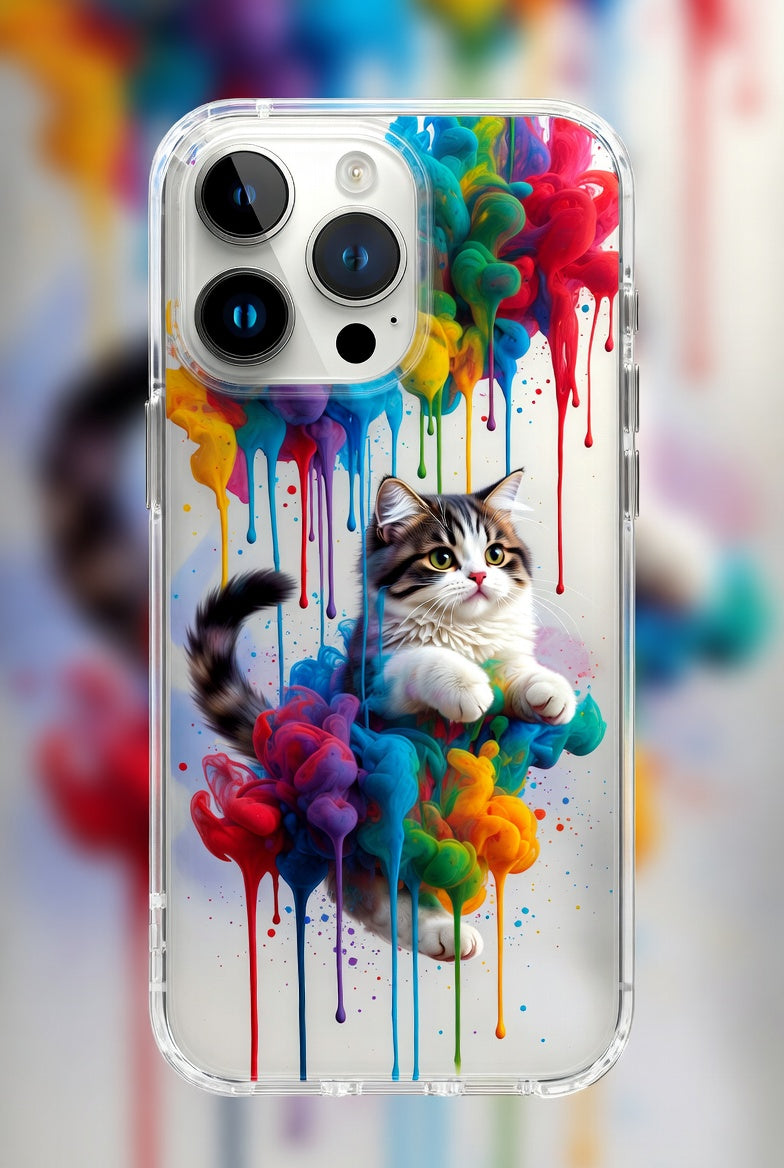 Vibrant Rainbow Ink Cat Phone Case